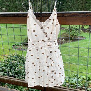 Altar'd State Women's size Large Linen Blend Ivory Brown Dot Sundress